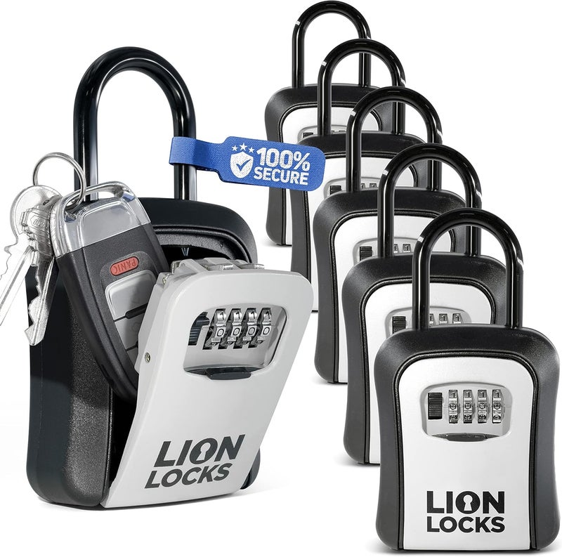Lion Locks Lock Box for Keys - Lockbox for House Key, Lock Box with Combination for Real Estate, Car, House, Waterproof Key Safe - Easy Installation (6 Pack) - Image 1